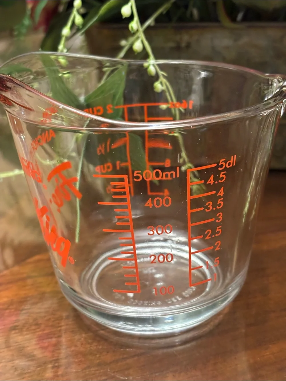 Anchor Hocking Clear Glass Measuring Cup with Orange Fire-King Logo